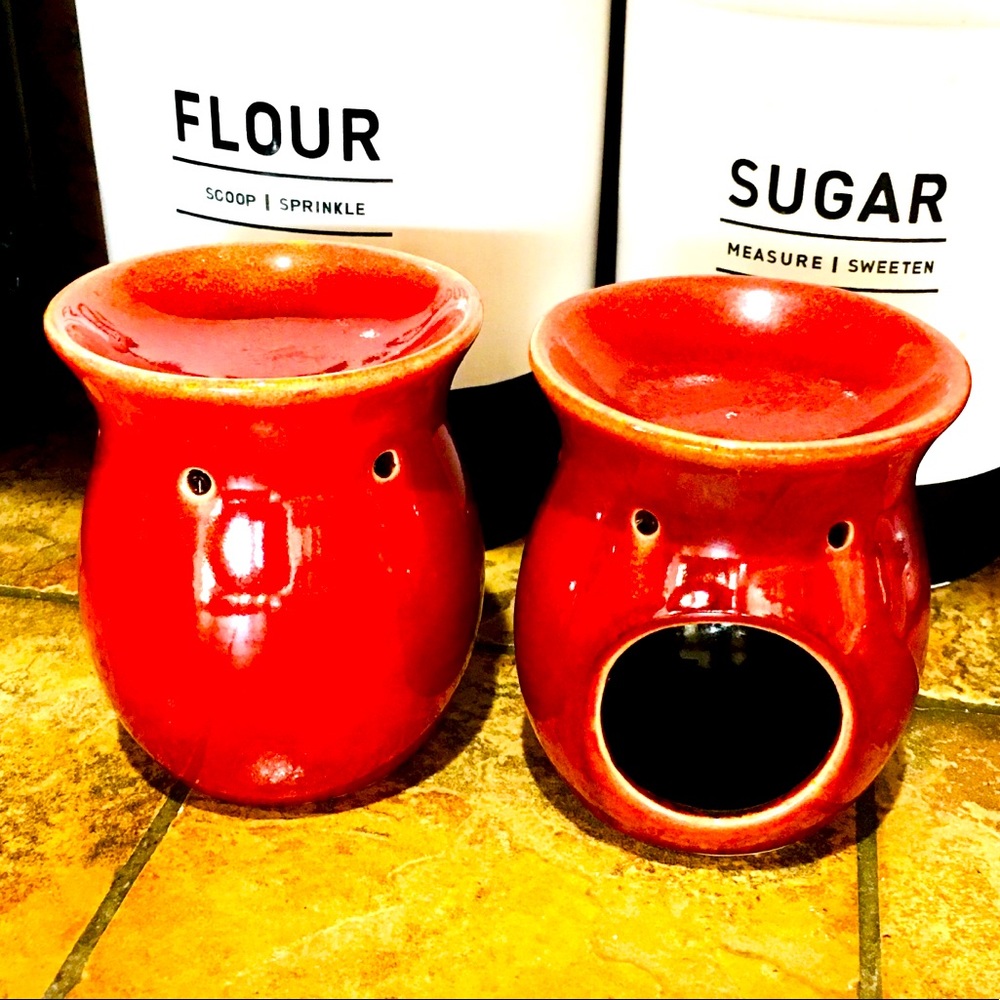 Oil warmer - red distressed style - ceramic - farmhouse home decor - wax…